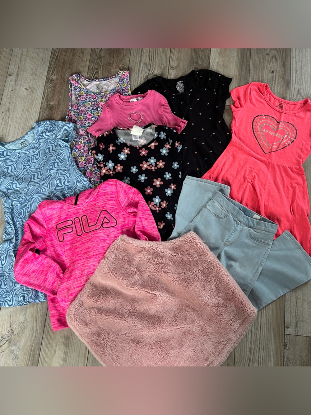 H&M FILA George Girls 9 Piece lot Size 7/8 Bundle Dresses Jeans T-shirts Sweater